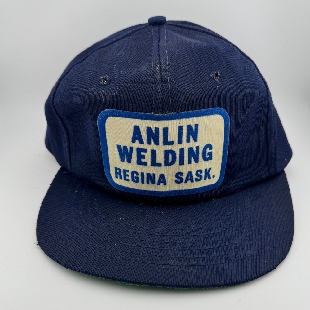 Vintage Anlin Welding Patch Alpha Sportswear Trucker Hat OSFA Navy Blue